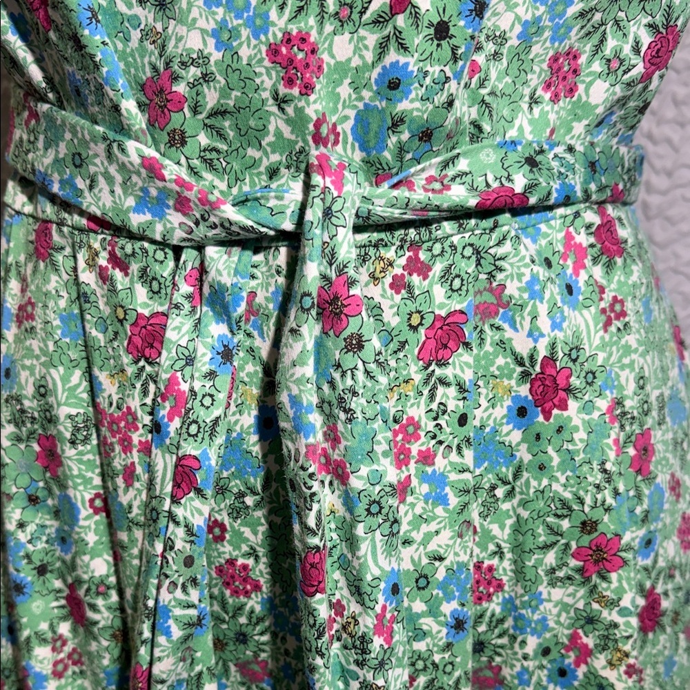 Anne Klein Green Floral Fit & Flare Midi Dress with Pink & Blue Accents - Picture 3 of 10